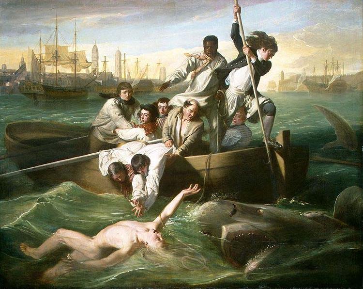 John Singleton Copley Watson and the Shark (1778) depicts the rescue of Brook Watson from a shark attack in Havana, Cuba. France oil painting art